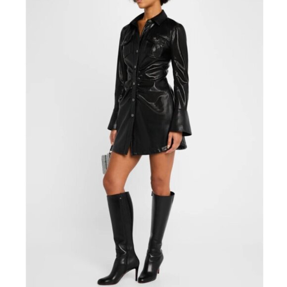 CINQ À SEPT 'Alizee' Vegan Leather Mini Shirt-Dress, Black - Picture 2 of 4
